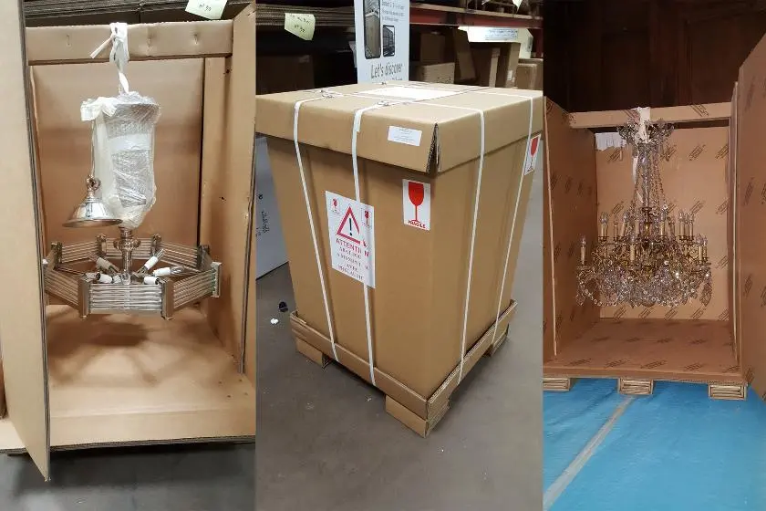 Les étapes pour emballer un lustre dans nos caisses